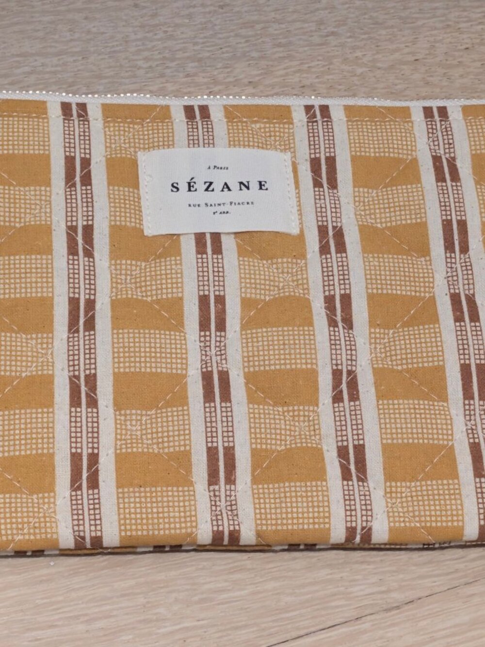 Sézane Striped Quilted Zip Pouch Yellow Brown
